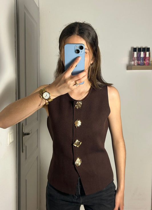 Gilet sans manches à boutons bijoux