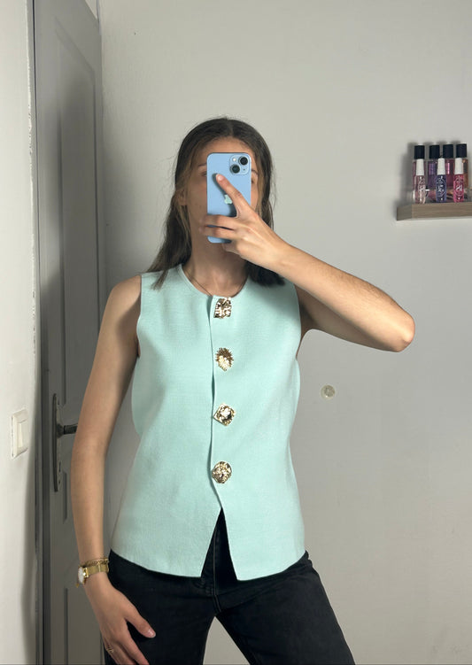 Gillet sans manche à bouton bijoux