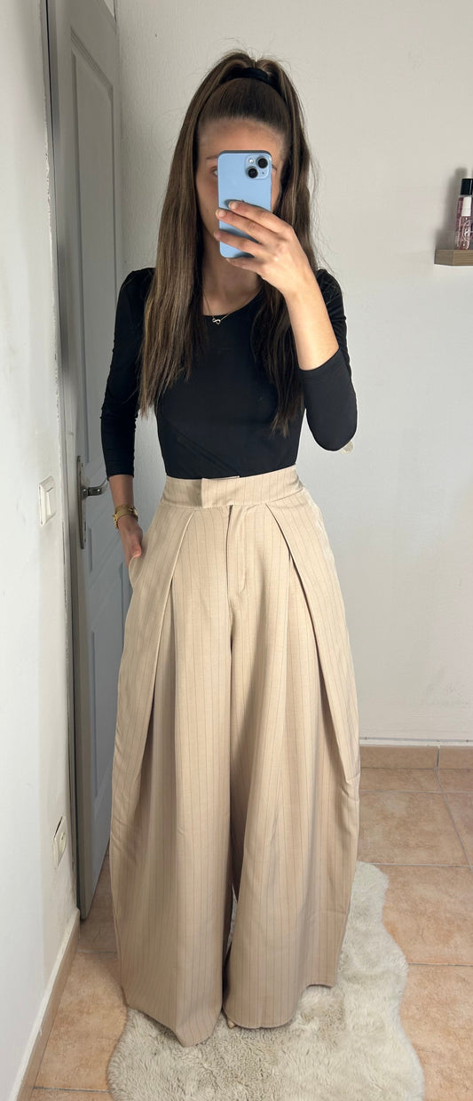 Pantalon palazzo à rayures taille haute