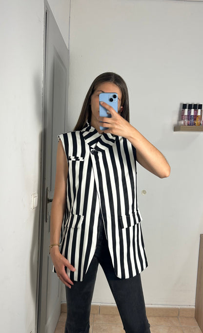 Blazer croisé rayures sans manches colle montant avec doublure