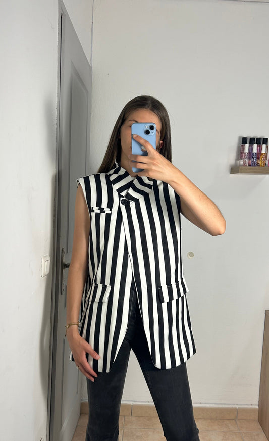 Blazer croisé rayures sans manches colle montant avec doublure