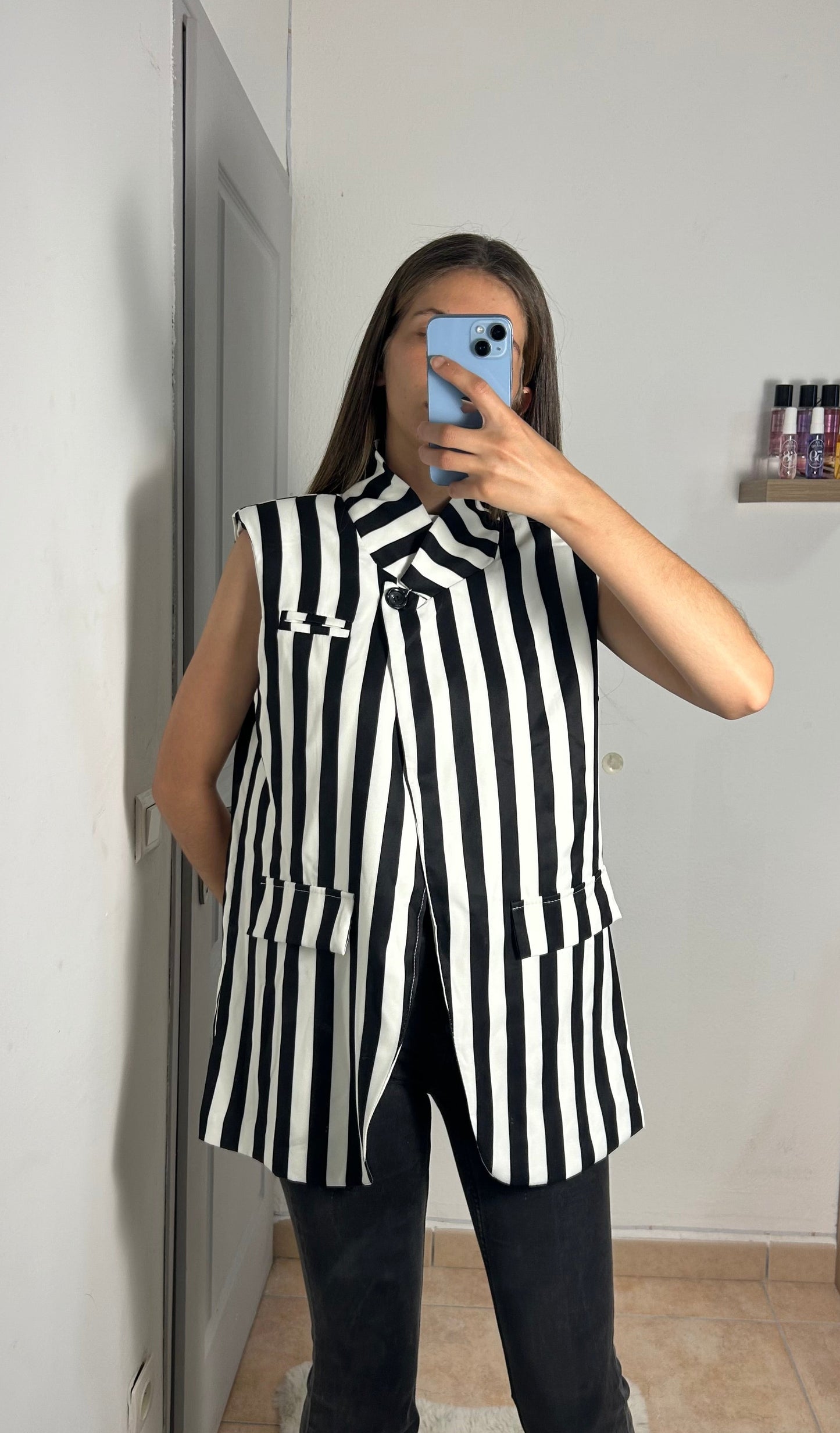 Blazer croisé rayures sans manches colle montant avec doublure