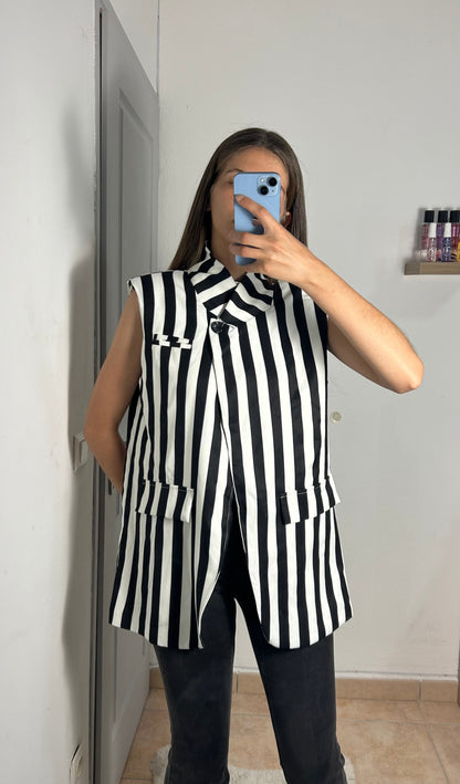 Blazer croisé rayures sans manches colle montant avec doublure