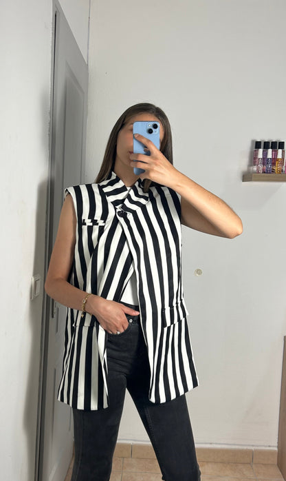Blazer croisé rayures sans manches colle montant avec doublure
