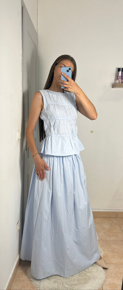 Ensemble top froncé et jupe longue avec doublure