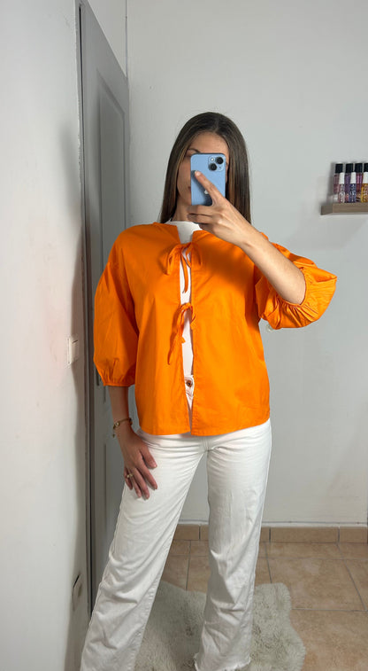Blouse manche ballon avec lien nouer