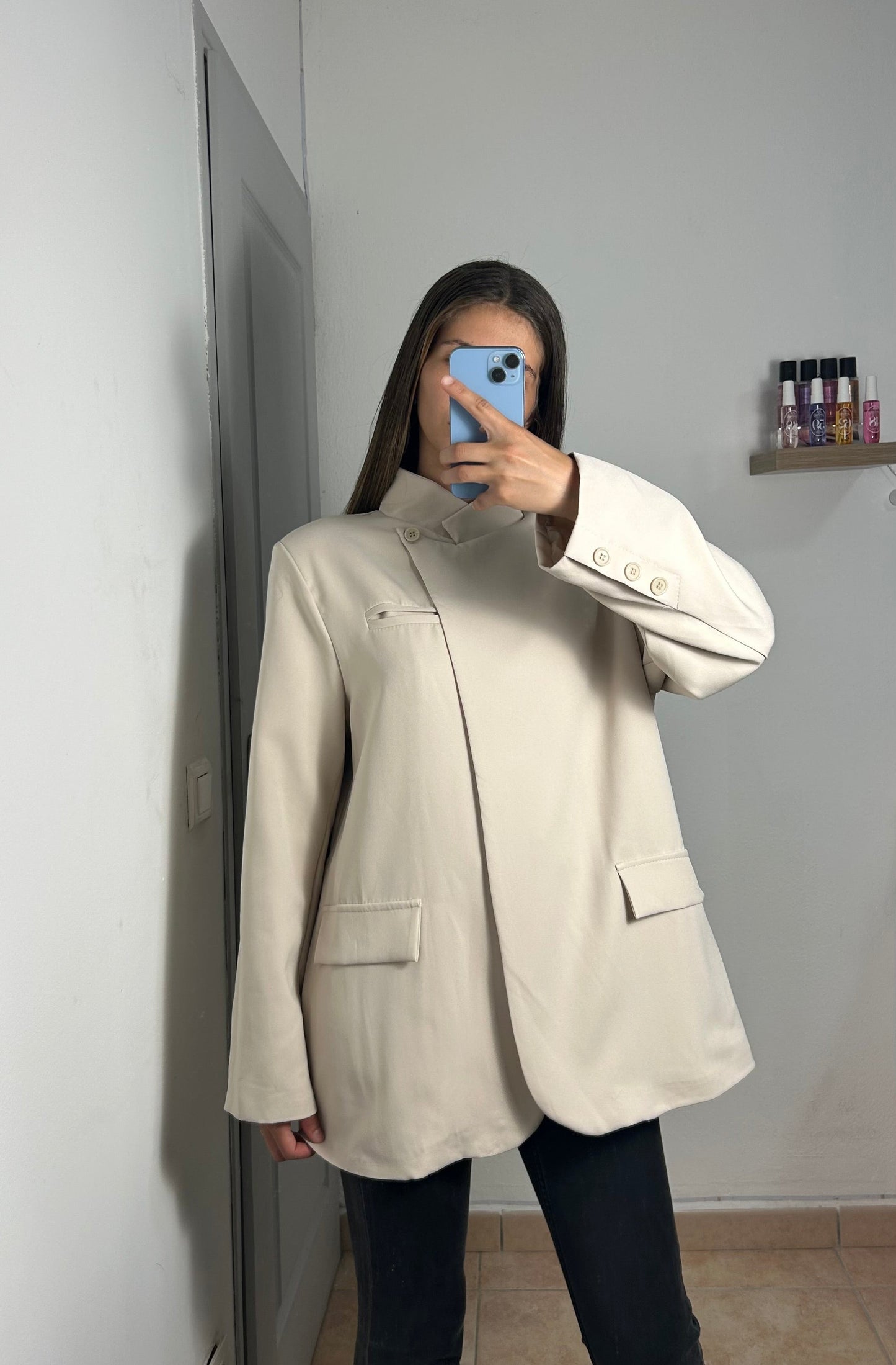 Blazer oversize colle montant avec doublure